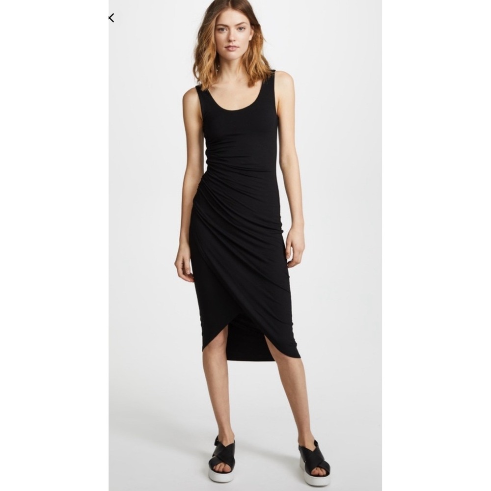 Bailey 44 Black Ruched Side Bodycon Midi Dress Tulip Hem Womens Size XS ICO-R365